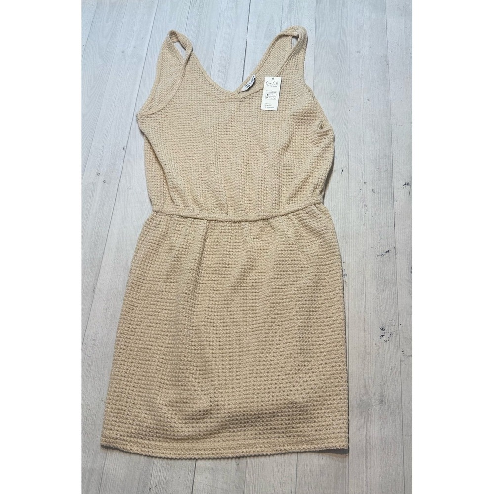 CUPSHE Women‎ V Neck Sleeveless Waffle Knit Beach Coverup Dress beige medium NEW